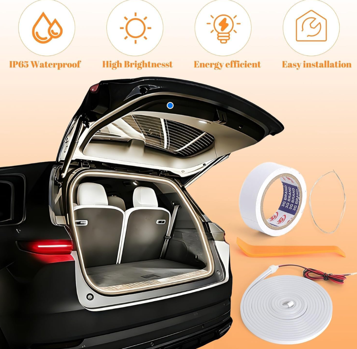 Trunklyy LED 4m - Kompletny zestaw do zamontowania w bagażniku